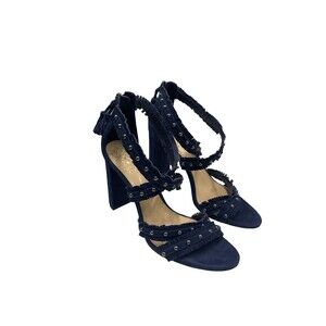 Vince Camuto Bevveyn Blue Suede Studded Ankle Strap Heels Size 6 M